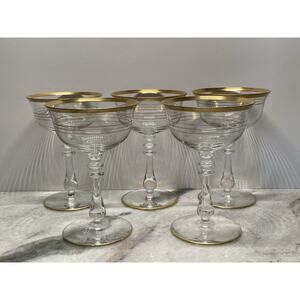 5 Glastonbury Lotus Gold Band Liquor Cocktail Sherbet Glasses Blown Glass